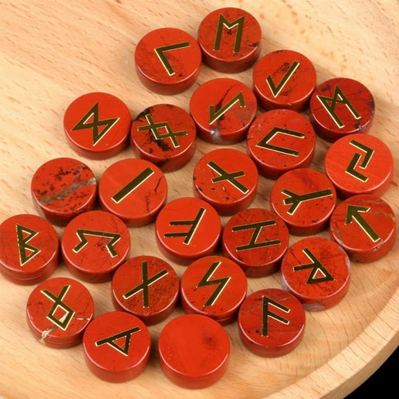 25 Pcs Crystal Agate Rune Stones Set, Viking Divination Kit for Witchcraft, 1.6-1.9cm