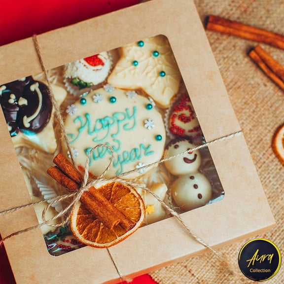 25 Pcs Disposable Brown Bakery Box with Window for Cupcake, Pie, Dessert 6x6x3 inches
