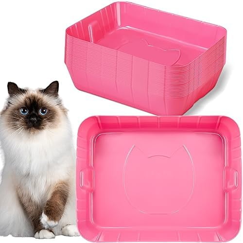 25 Pcs Disposable Litter Boxes for Cats Plastic Cat Litter Tray Large Kitten Pan for Kitty Rabbit Guinea Pig Hamster Pets Supplies Travel Home Toilet, 15.7 x 11.8 x 3 Inches(Pink)