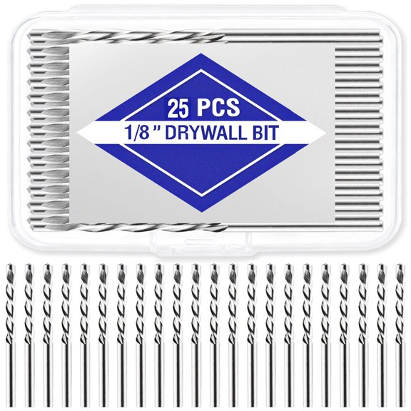 25 Pcs Drywall Cutting Bit, 1/8 Inch Spiral Saw Tip Cutting Bits, High Speed Steel Drywall Cut Out Bit, Guide Point Cutting Bits for Gypsum Board Drywall
