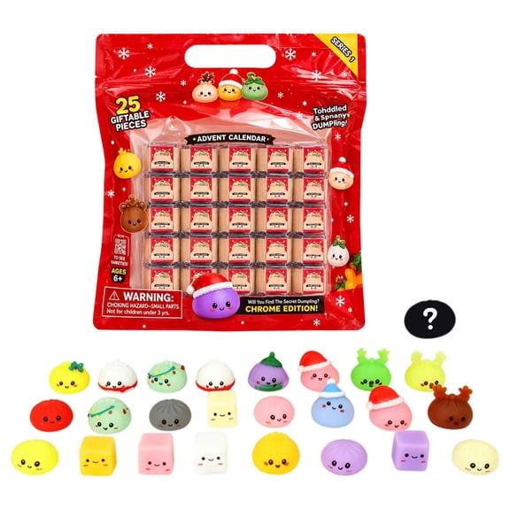 25 Pcs Extra Mini Squishy Dumpling Mystery Blind Bag Toys, Christmas Advent Calendar Collectible Squeeze Fidget Set, Stress Relief Toys for Classroom Goodie Bags & Holiday Party Supplies
