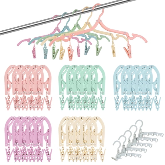 25 Pcs Foldable Travel Hangers, Cruise Ship Essentials Clothes Hangers Plus 5 Clothes Hangers Space Saving,Travel Accessories Rack Suitcase Camping RV(5 Colors)