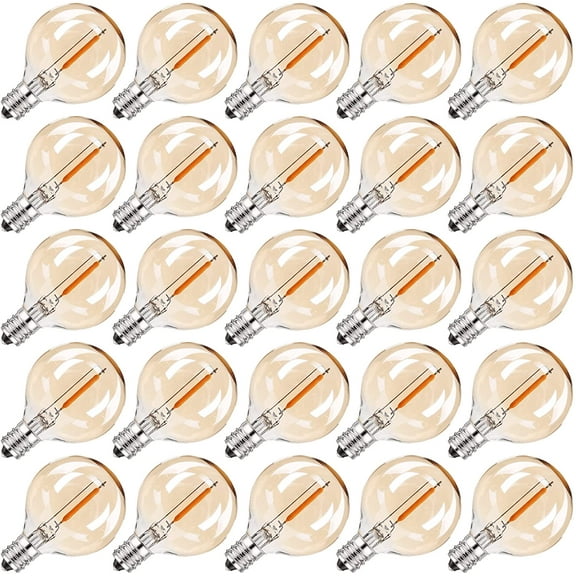 25 Pcs G40 Amber Glass Led Replacement Bulbs, 1W Equivalent 10W E12 Screw Base Soft Warm 2200K Globe Light Bulb for Indoor and Outdoor Led String Light Party Patio Garden Decor, CRI 90+, Pack of 25