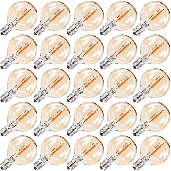 25 Pcs G40 Amber Glass Led Replacement Bulbs, 1W Equivalent 10W E12 Screw Base Soft Warm 2200K Globe Light Bulb for Indoor and Outdoor Led String Light Party Patio Garden Decor, CRI 90+, Pack of 25