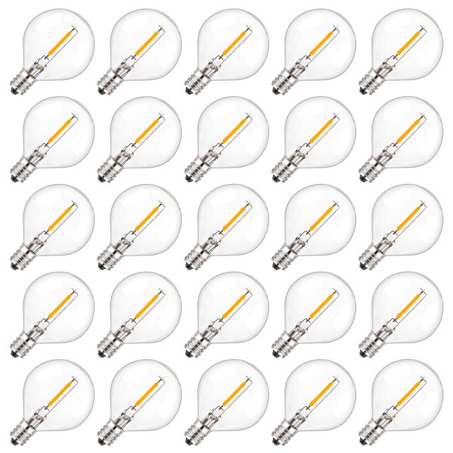 25 Pcs G40 Clear Glass Replacement Bulbs 1W Equivalent 10W E12 Screw