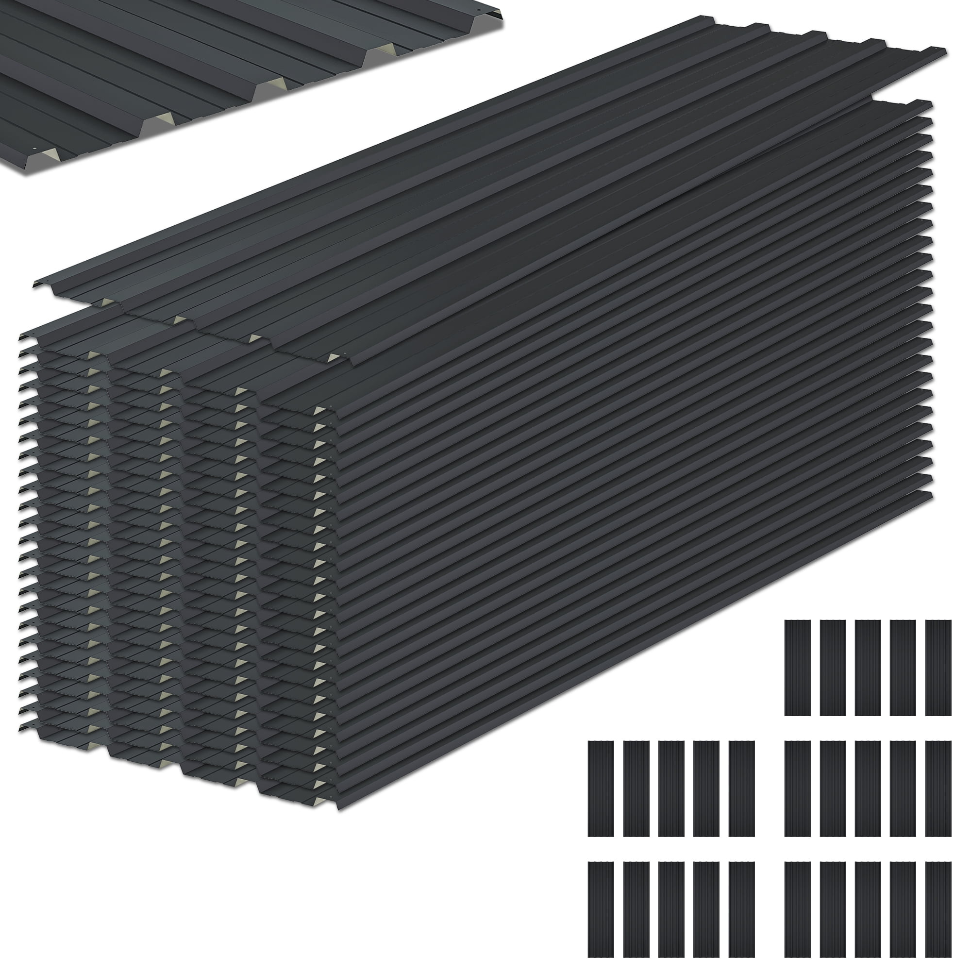25 Pcs Galvanized Metal Roof Panels Hardware Roofing Sheets, Black