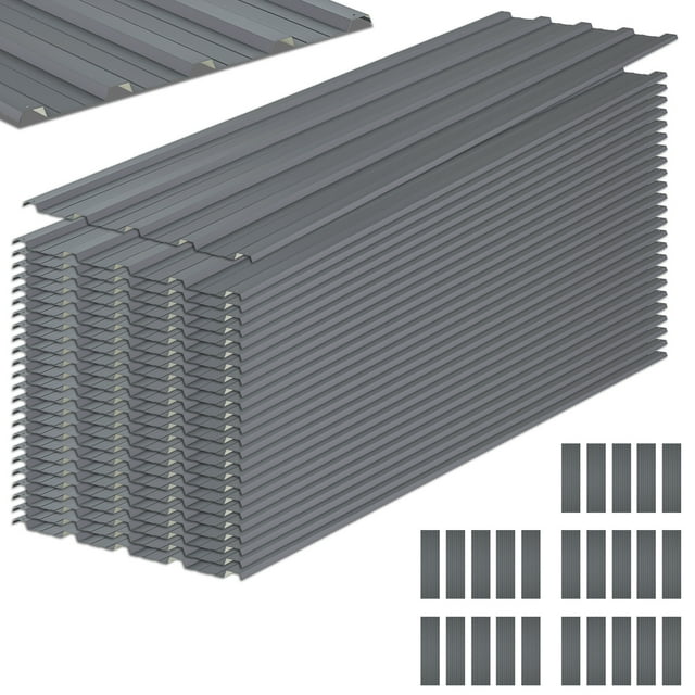 25 Pcs Galvanized Metal Roof Panels Hardware Roofing Sheets, Gray