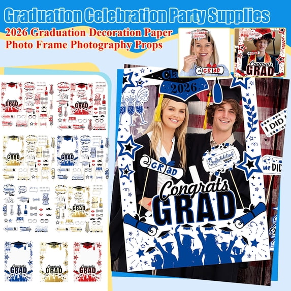 25 Pcs Graduation Prop for Class of 2026 Personalized Hand Fans Photo Props Big Head Cutout on a Stick Blank Congrats Grad DIY Decorations for Class A