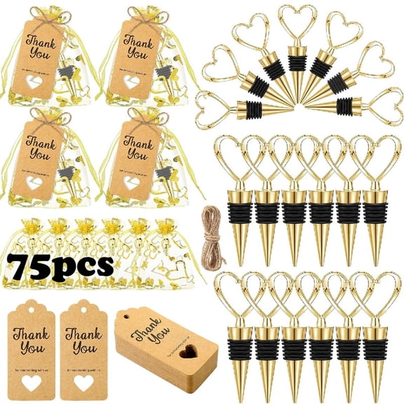 25 Pcs Heart Shaped Wine Stopper Set with Organza Bags and Thank You Cards, Wedding Favors for Guests, Bridal Shower Favors, Engagement Party Favors, Valentine's Day and Party Decorations
