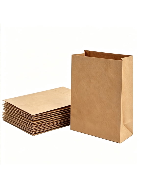 25Pcs Brown Kraft Paper Bags 12x7x17 Inch, Heavy Duty Flat Bottom Stand Up Grocery Sacks for Food Delivery, Retail and Gift Storage