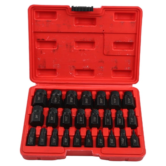 25 Pcs Hex Screw Extractor Set for Multi Teeth Rounded Bolt Remover, High Carbon Steel Left-Handed Drill Bits 1/8-7/8 Inch