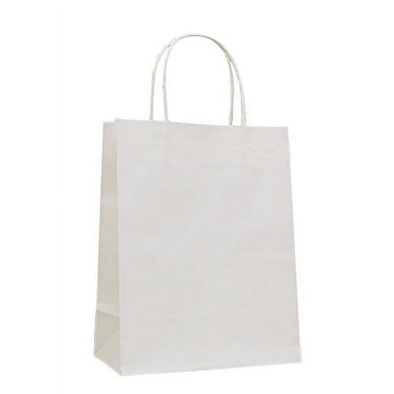 25 Pcs Kraft Paper Handle Shopping Reusable Gift Merchandise Carry Retail Bags (5.25" x 3.75" x 8", White)