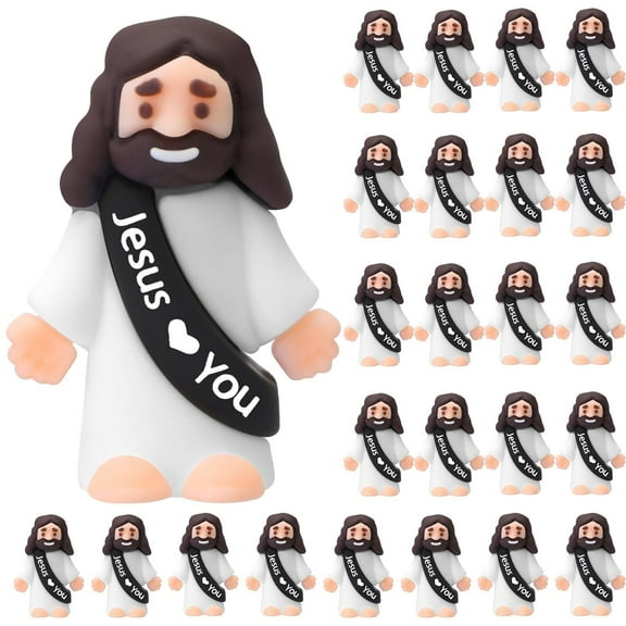 25 Pcs Little Jesus Figures Original Design Jesus Love You Mini Rubber Toys to Hide and Seek Religious Party Favors Sunday School Baptism Gifts