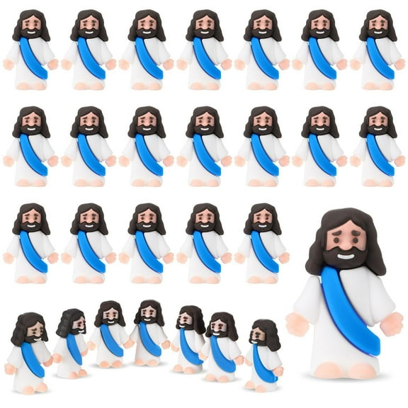 25 Pcs Little Jesus Figures Original Design Mini Rubber Jesus Toys to Hide and Seek Religious Party Favors Sunday School Baptism Gifts