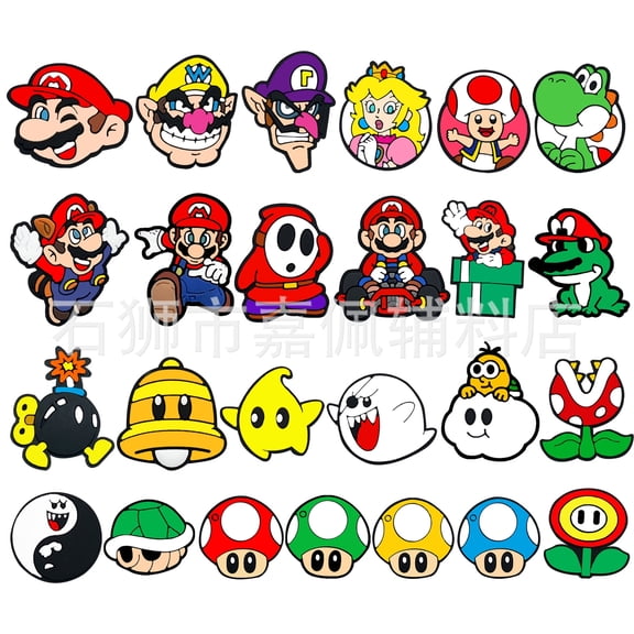 25 Pcs Mario Cartoon Charms for Boys Girls Charms Pack Cute Pins Accessories Cartoon Charms for Shoes Clogs Slides Bracelet Wristband Shoe Decoration