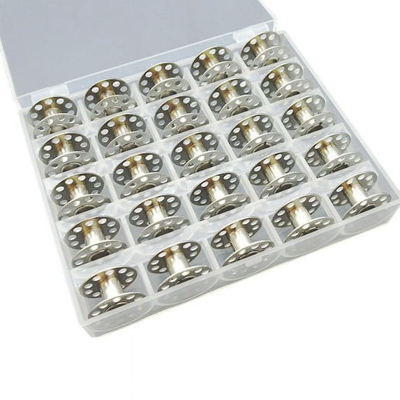 25 Pcs Metal Bobbins for Sewing Machine with Storage Box Metal Silver