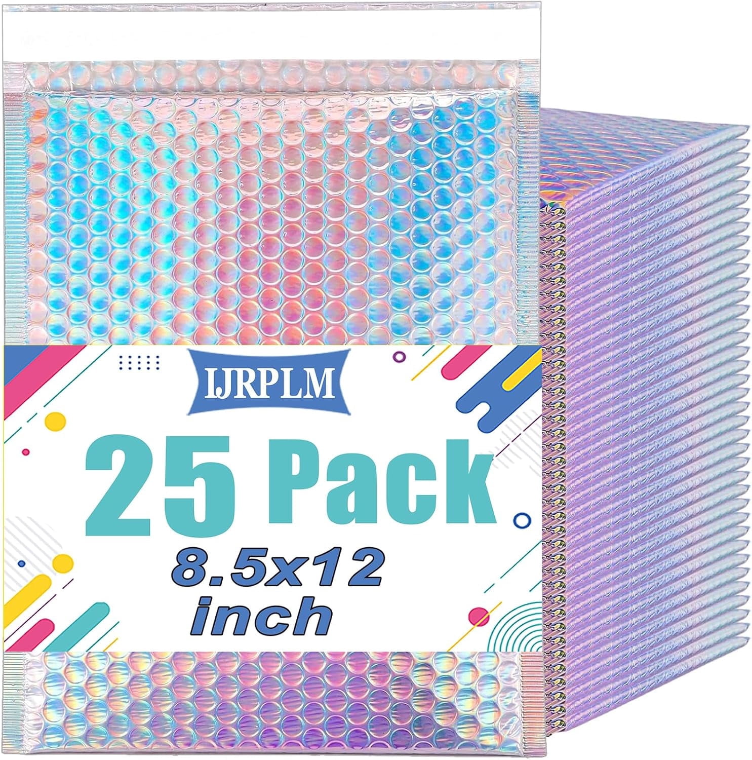 25 Pcs Metallic Bubble Mailers,8.5x12 Inch Holographic Bubble Mailers,Self Seal Waterproof Shipping Bags,Poly Padded Envelopes for Mailing Packaging Small Business