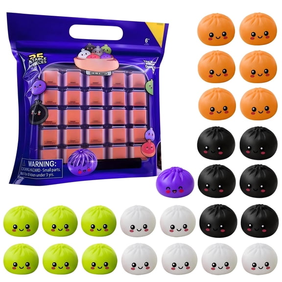 25 Pcs Mini Dumpling Squishy Toys - Mystery Box Mochi Fidget Stress Relief Toys, Bulk Goodie Bag Fillers, Party Favors for Halloween Classroom Rewards