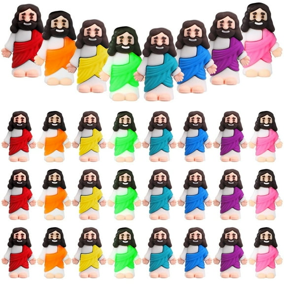 25 Pcs Mini Jesus Figurines Bulk Original Design Rubber Mini Jesus Figures to Hide and Seek Religious Gifts Sunday School Baptism Easter Egg Filling