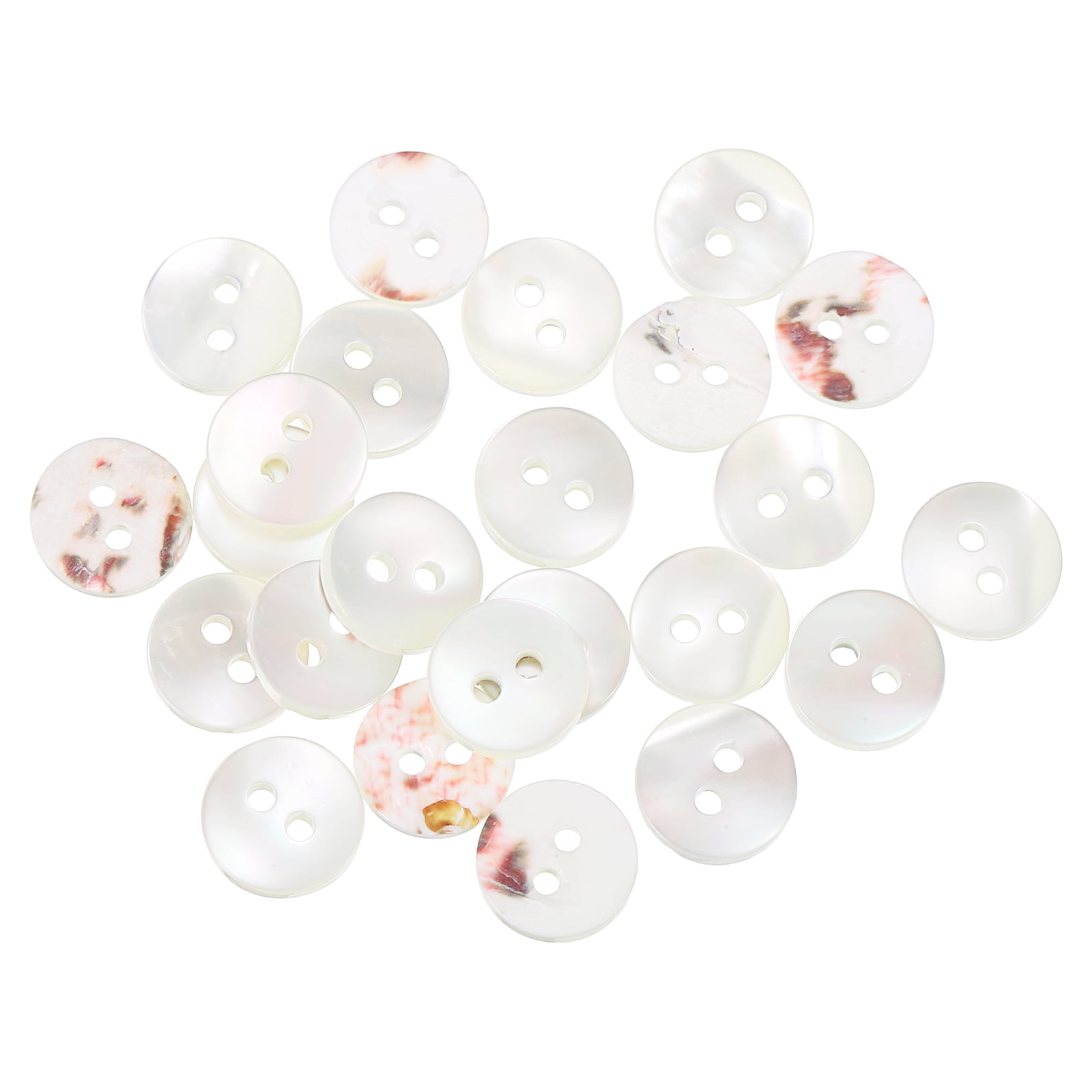 25 Pcs Natural Shell Button, 2 Hole 9mm Mother of Pearl Button, White ...