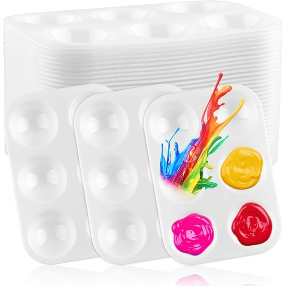 25 Pcs Paint Tray Palette, White Plastic Paint Pallets, 6 Well Rectangular Paint Watercolor Palette for Painting Party, DIY Craft and Art Class