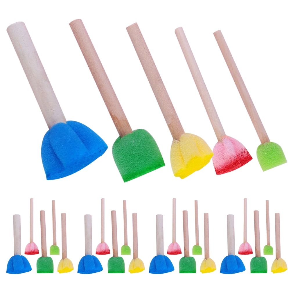 40 Pack Round Sponge Foam Brushes (0.6") - Yellow Wooden Handle Paint Brushes For Crafts, Acrylics & DIY Projects