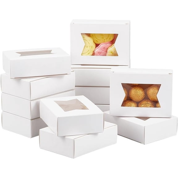 25 Pcs Paper Boxes with Window 3.74x2.76x1.1 Inch Rectangle Folding Paper Boxes Kraft Paper Present Boxes with Visible PVC Irregularly Window for Gift and Jewelry Display White White DIY
