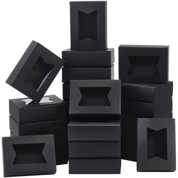 25 Pcs Paper Boxes with Window 3.74x2.76x1.1 Inch Rectangle Folding Paper Boxes Kraft Paper Present Boxes with Visible PVC Irregularly Window for DIY