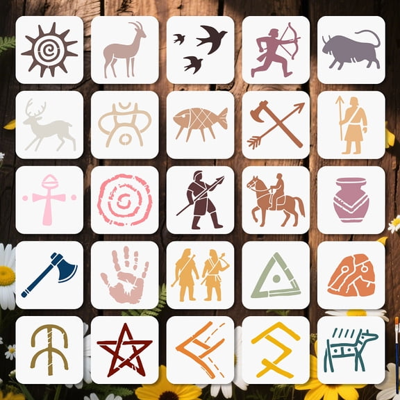 25 Pcs Petroglyph Stencils Tribe Theme Stencil