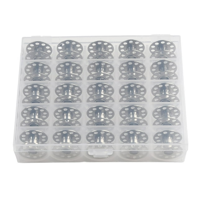 25 Pcs Plastic Bobbins and Bobbin Box Set for Sewing Machines