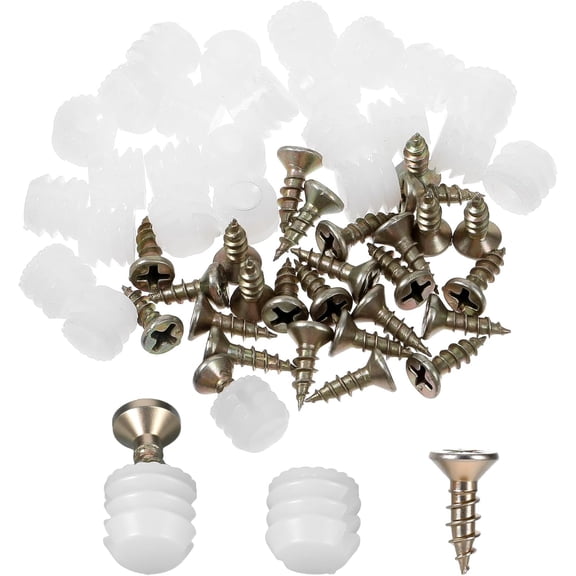25 Pcs Plastic Dowel Inserts and Mounting Screws for Hinges Plastic Dowels Pre-Inserted Nuts Furniture Fittings for Cabinet Door Connections