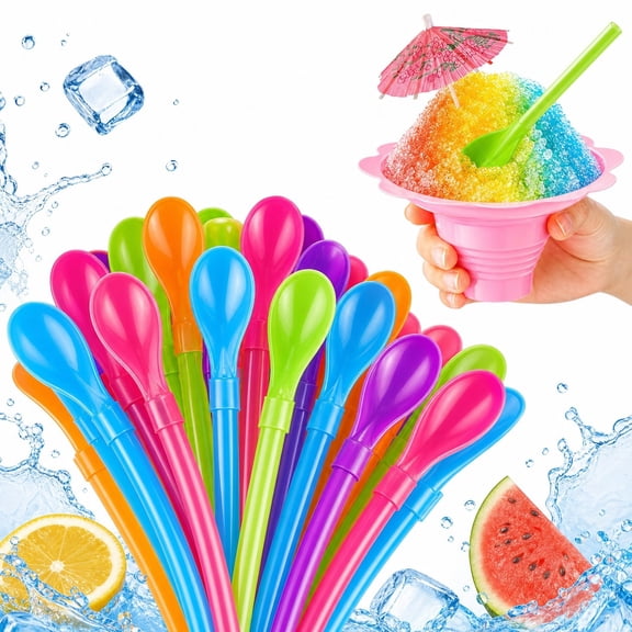 25 Pcs Plastic Straw Spoons,Tutuviw Colored Hard Plastic 2 in 1 Straw Spoons,Reusable Detachable Stirring Spoon Straw,Long Milkshake Straws for Smoothies,Milkshakes,Cocktails (Assorted Colors)