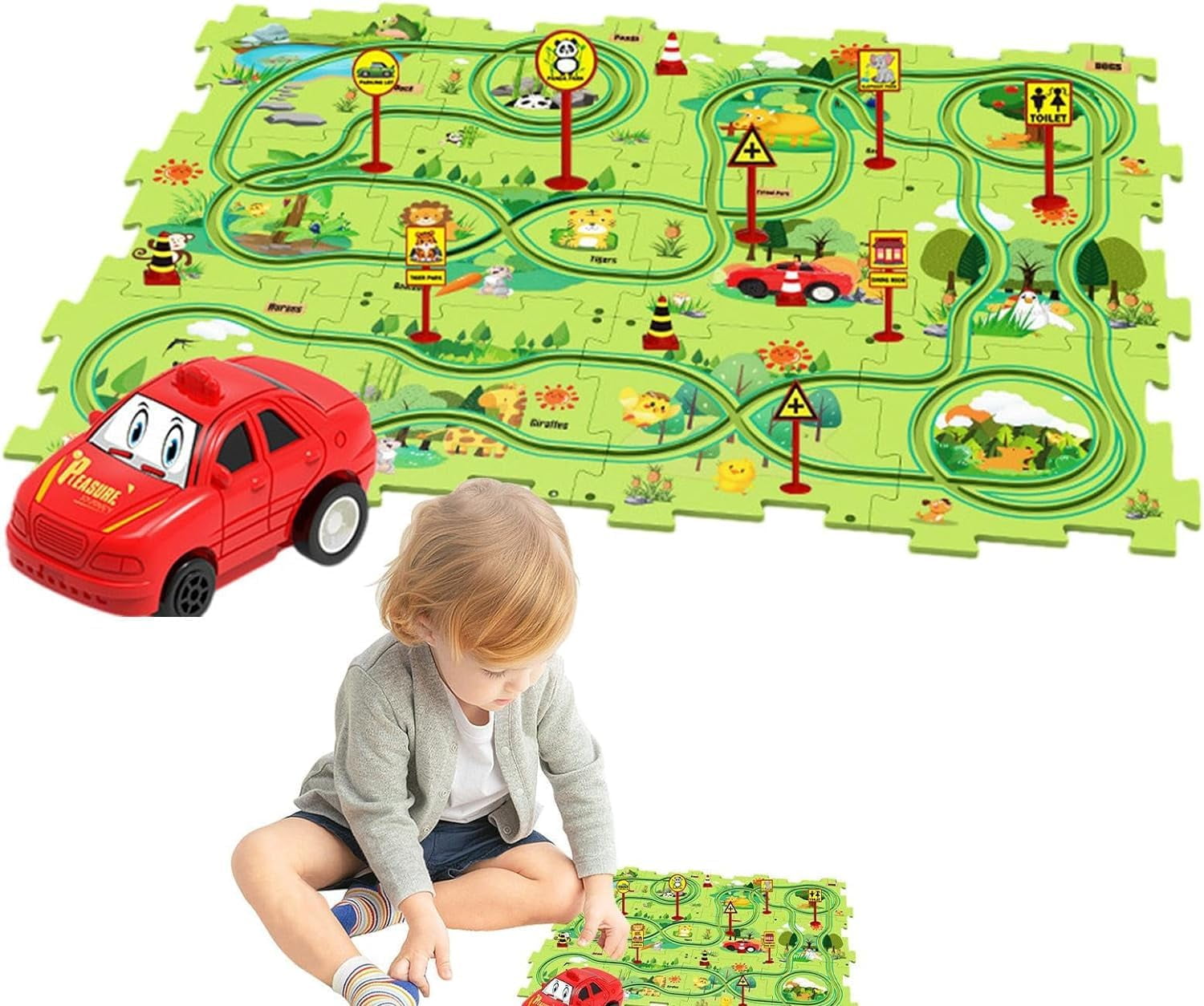 25 Pcs Puzzle Car Track Play Set for Kids, Puzzle Tracks with Vehicles