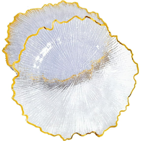 25 Pcs Rim Reef Charger Plates Bulk Clear with Gold Rim Plastic Floral Charger Plates for Dinner Wedding Service Table Plate for Parties 13 inch (25pcs-Gold-2)