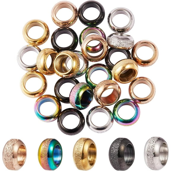 25 Pcs Rondelle Spacer Beads Ion Plating Frosted Large Hole Beads 201 Stainless Steel Loose Beads for Jewelry Making Craft Supplies