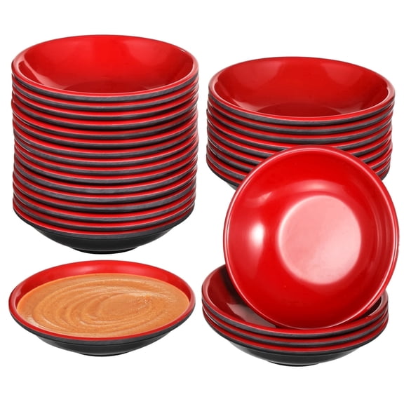 25 Pcs Round Melamine Dipping Bowls Set, 3.5" Red & Black Unbreakable Condiment Bowls, Stackable, Easy Clean, Shatter-Resistant, Ideal for Parties, Appetizers & Sauces