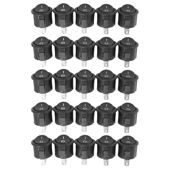 25 Pcs SPST Black Button On/Off Round Rocker Switch AC 6A/125V 3A/250V,25 key switches,Black