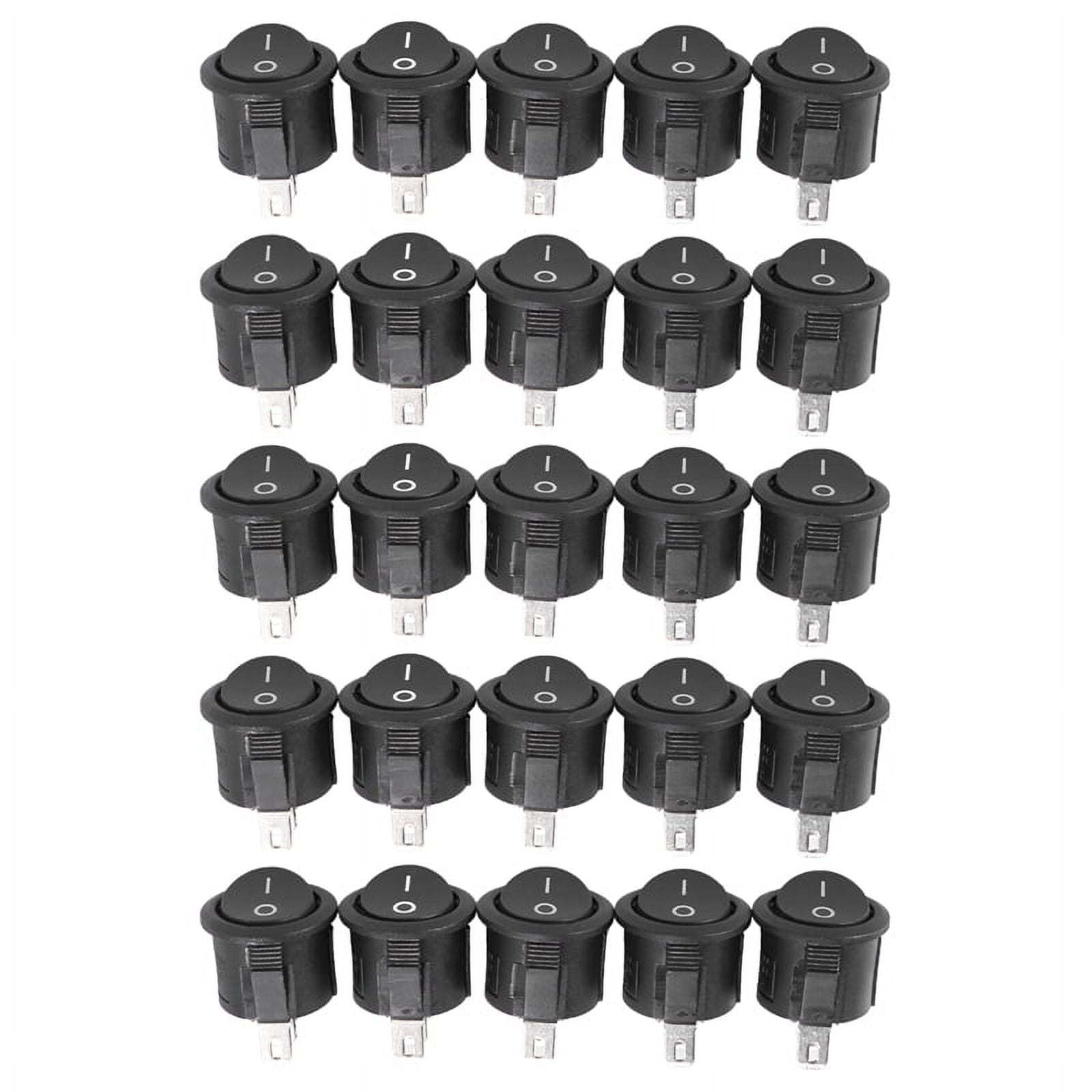 25 Pcs SPST Black Button On/Off Round Rocker Switch AC 6A/125V 3A/250V ...