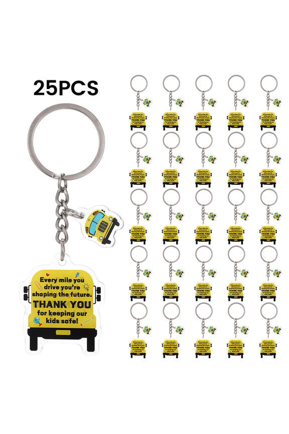 25 Pcs School Bus Driver Appreciation Keychains Bulk, Acrylic Bus Shaped Thank You Keyring Set with Inspirational Message, Employee Staff Recognition Gifts for Drivers Teachers Graduation