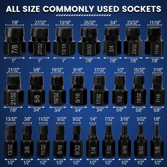 25 Pcs Screw Extractor Set, Hex Head Multi-Spline Easy Out Bolt Extractor Kit for Stripped Screw Removal, 1/8" to 7/8" in 1/32" Increments, CR-MO$$Tools & Hardware Other