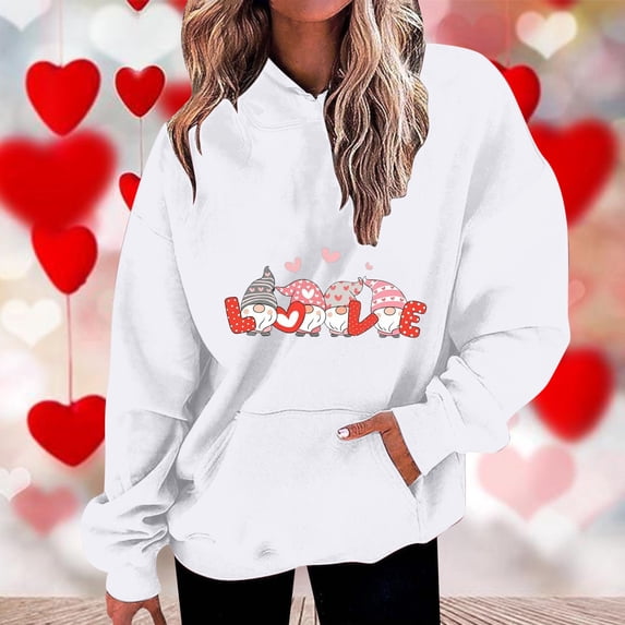 2024 Fashion Hoodie for Women in Clearance Womens Fashion Casual Valentines Day Printing Long Sleeve Tops Hoodie Sweatshirts Womens Gifts, White M