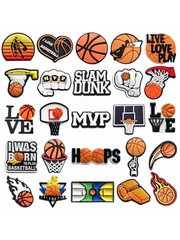 25 Pcs Shoe Charms Cute Basketball Cartoon Cute Shoe Ornaments - Shoe Decoration Charms for Holiday Gifts for Boys and Girls - PVC Waterproof Plastic