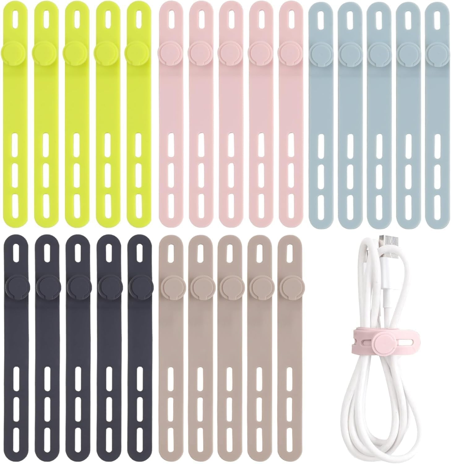25 Pcs Silicone Cable Ties, Cable Ties Reusable, High Elasticity Cord ...