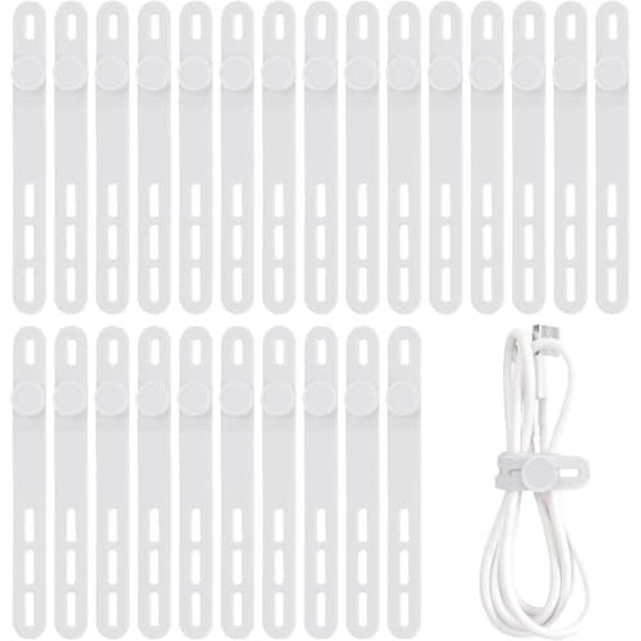 25 Pcs Silicone Cable Ties, Cable Ties Reusable, High Elasticity Cord Wraps for Electrical Cords, Cord Organizer for Earphone, Phone Charger(White)