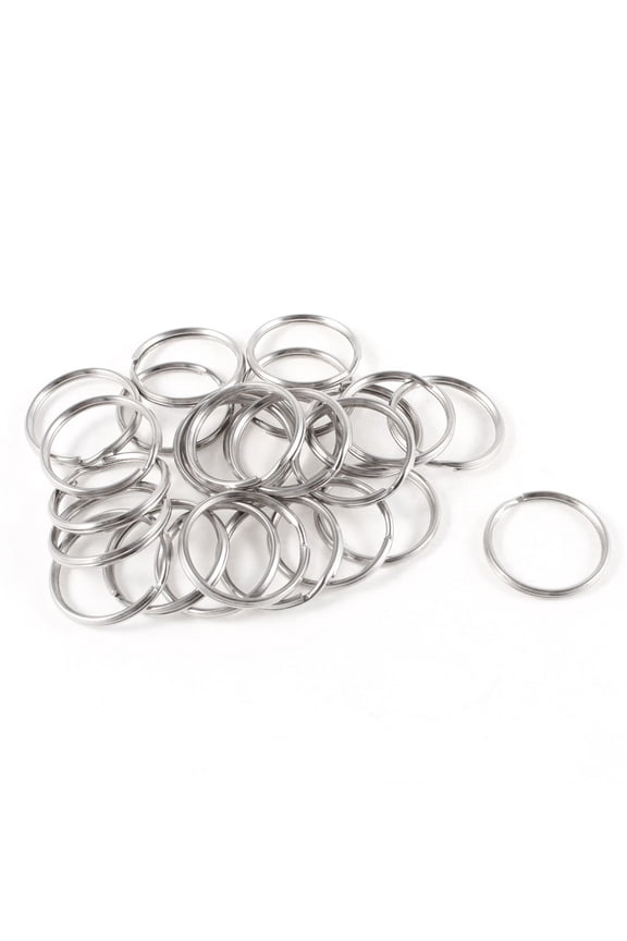 25 Pcs Silver Tone Metal 28mm Outside Diameter Split Key Rings