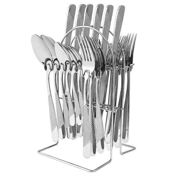 25 Pcs Silverware Set with Holder Stainless Steel Hanging Flatware Set with Nonslip Handles Practical Cutlery Kit for Home Kitchen Gathering Party