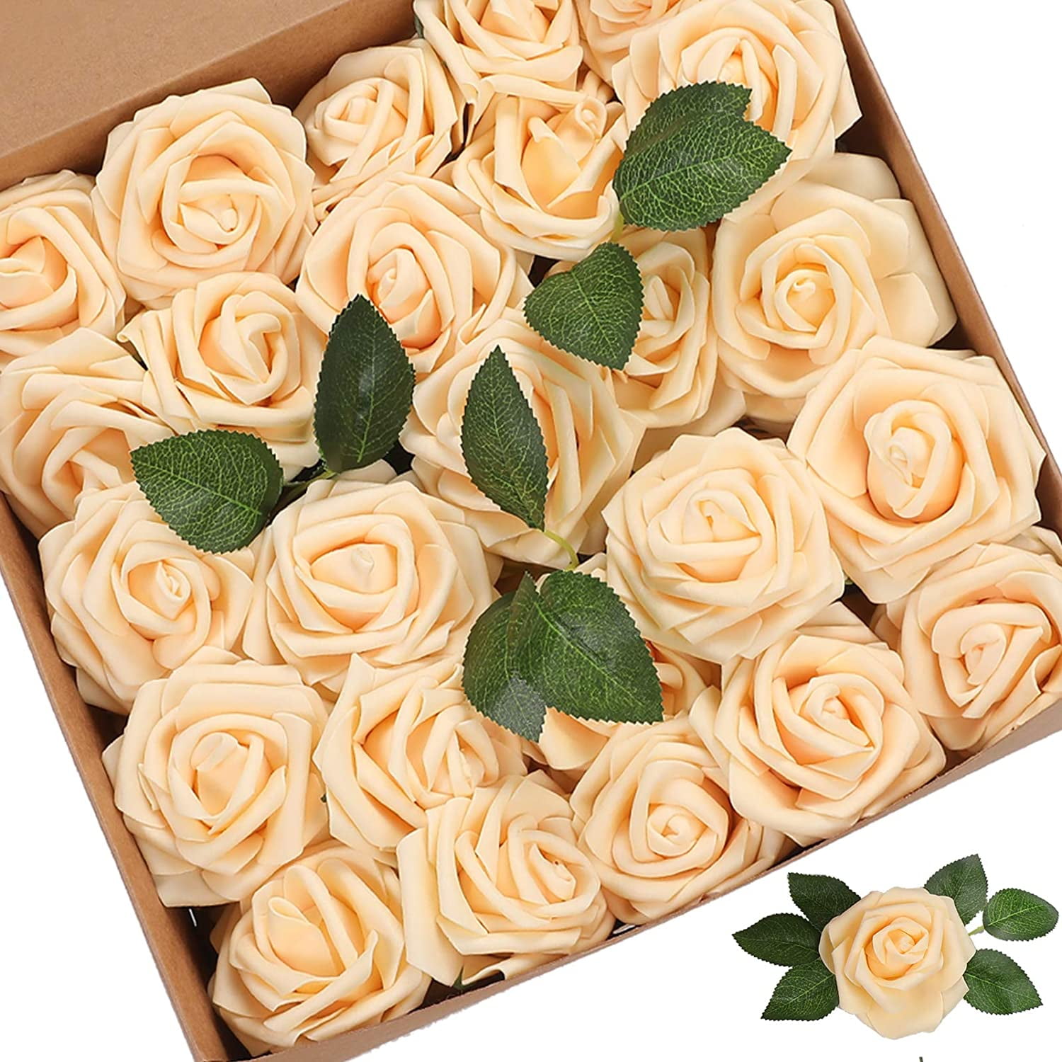 25 Pcs Simulated Roses with Stems,Real Foam Roses Bulk Artificial