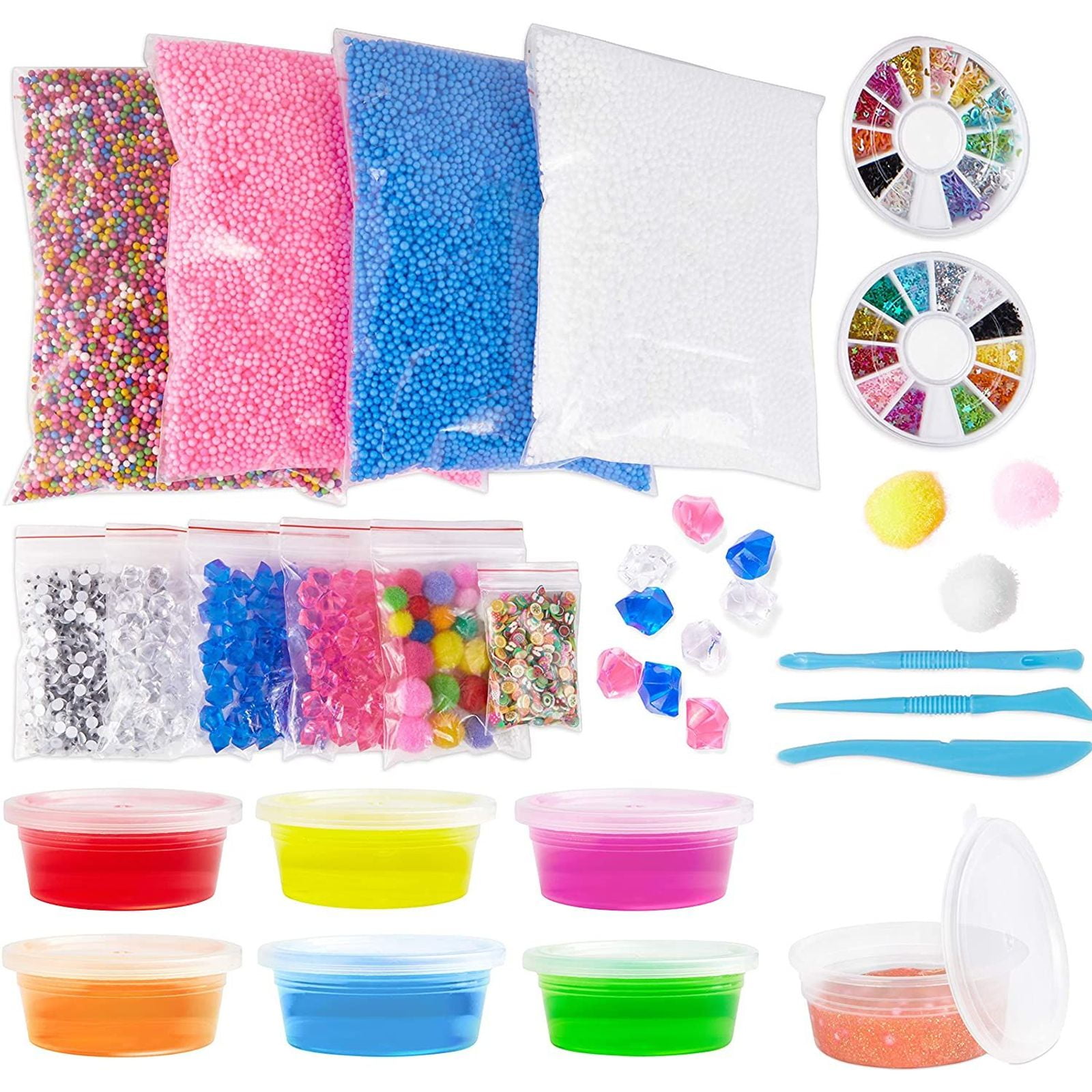 Foam Balls for DIY Slime, 11 Packs Styrofoam Decorative Slime Beads with Fruit Candy Slices and Tools for Homemade Slime Making, Arts & Crafts, Nail