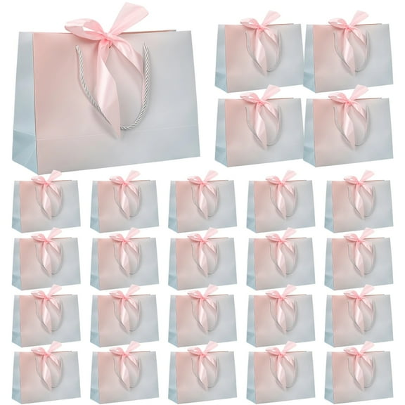 25 Pcs of Small Gift Bags with Ribbon, Butterfly Knot Paper Bags for Packaging, Fashionable Gradient Color, Great for Clothing, Cosmetics, and Party Favors, 7.5 x 2.8 x 5.9 in / 19 x 7 x 15 cm