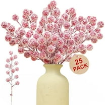 25 Pcs Snowy Red Berry Stems, Frosted Holly Berry Artificial Fruits, Christmas Picks Sprays for Xmas Tree Decorations Ornaments Wedding Floral Craft Winter Home Decor